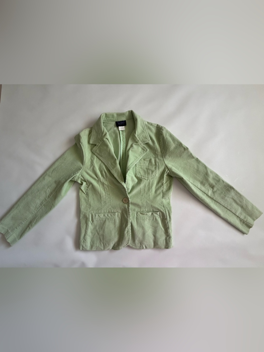 Star City Womens L Light Green Corduroy Button Collared Blazer Jacket
